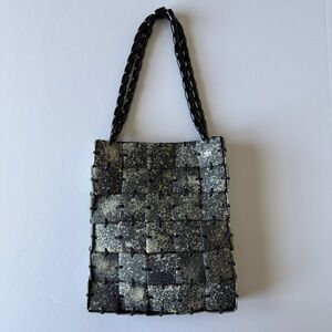 Chic Woven Black & Metallic Speckled Handbag – Statement Shoulder Bag